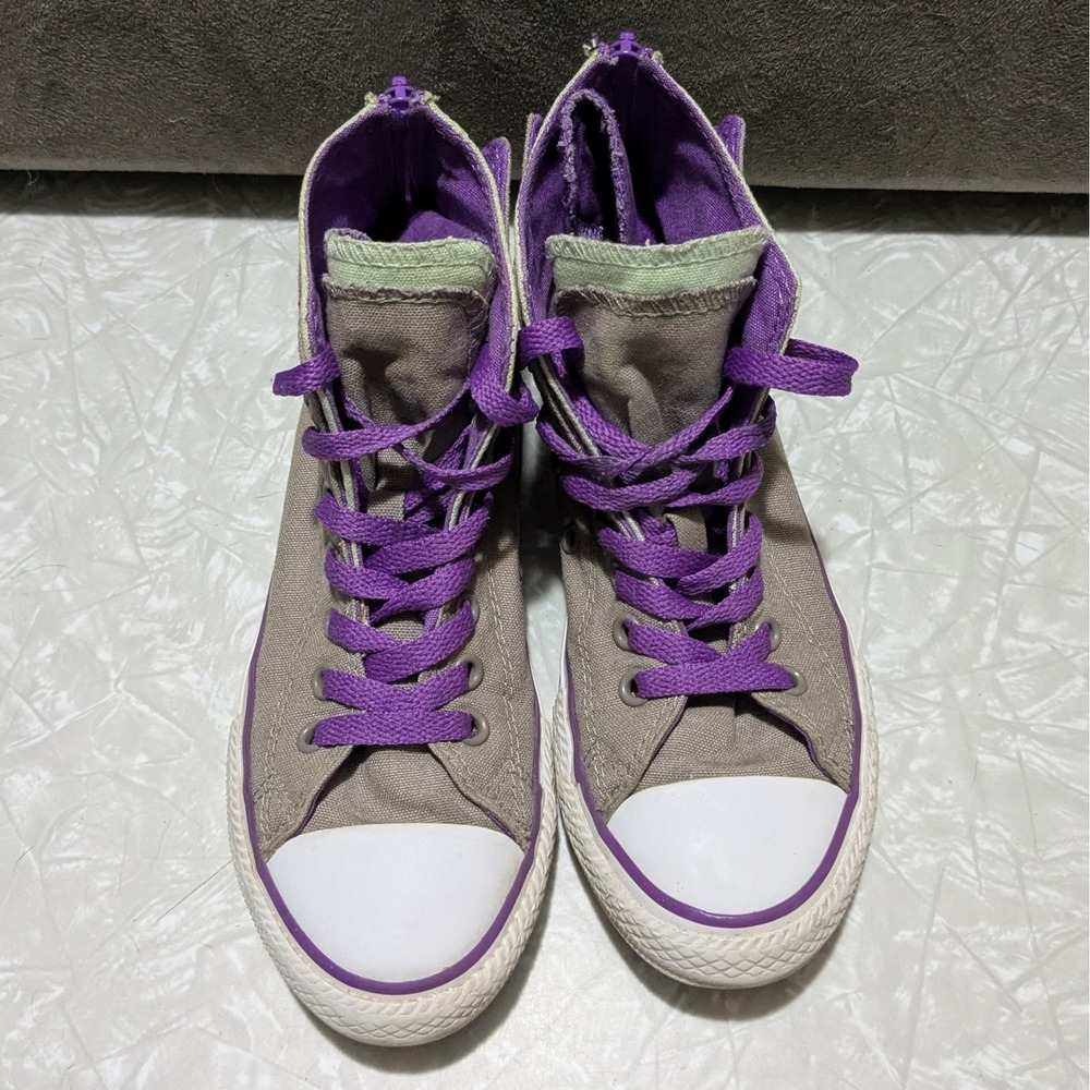 Converse Chuck Taylor All Star High Top Youth 2 Gray Purple Mint Back Zip Skater